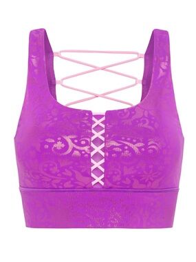 CROWNED‎ ATHLETICS Purple Jacquard Purple Lace-Up Back Sports Bra